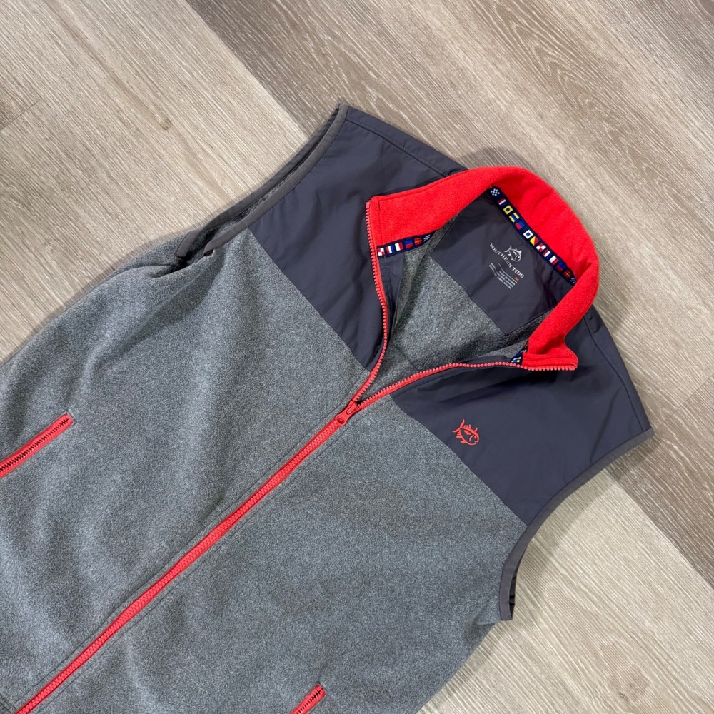 Southern Tide Fleece Vest Mens Medium Gray Red Full Zip Colorblock Skipjack